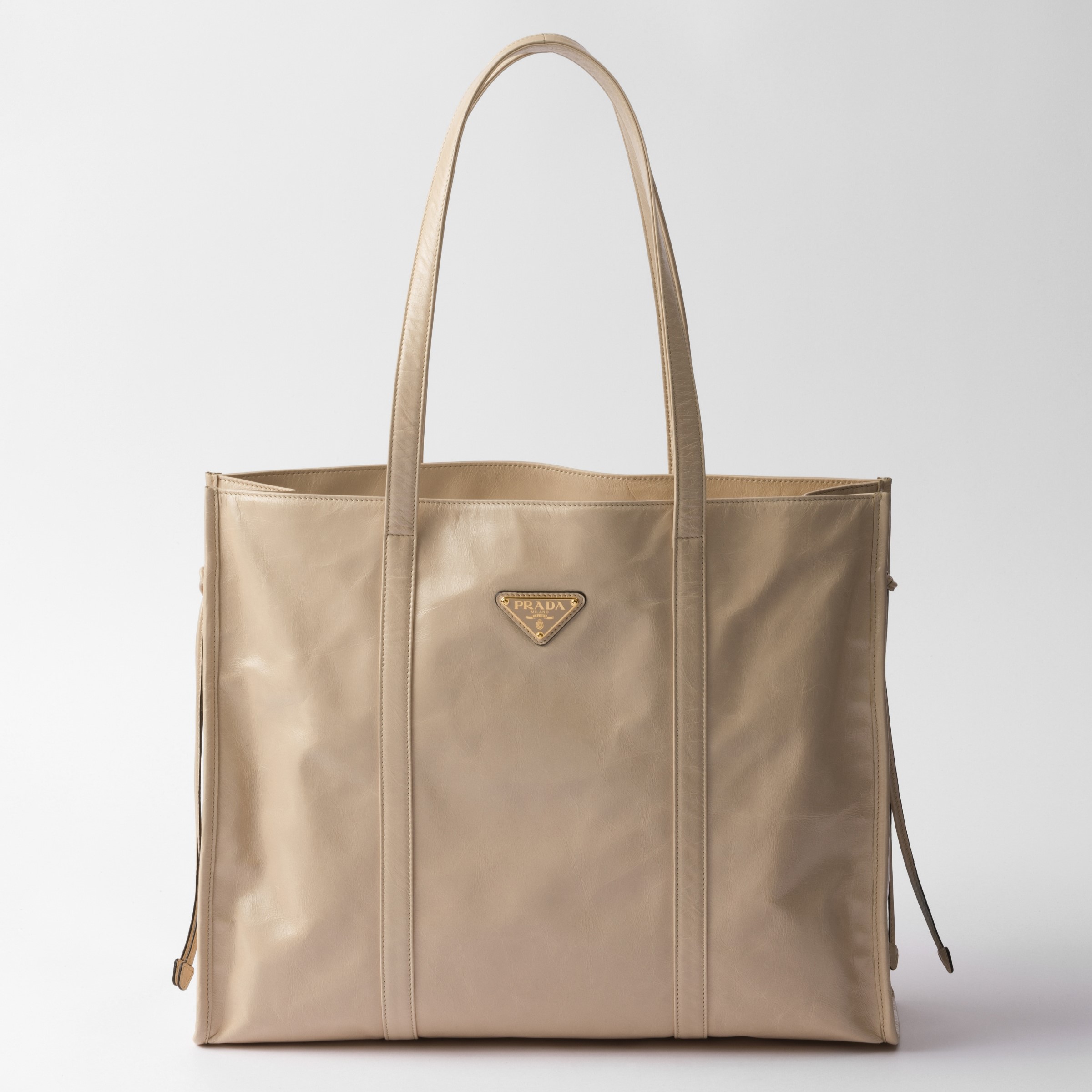 LARGE LEATHER TOTE BAG, TRAVERTINE