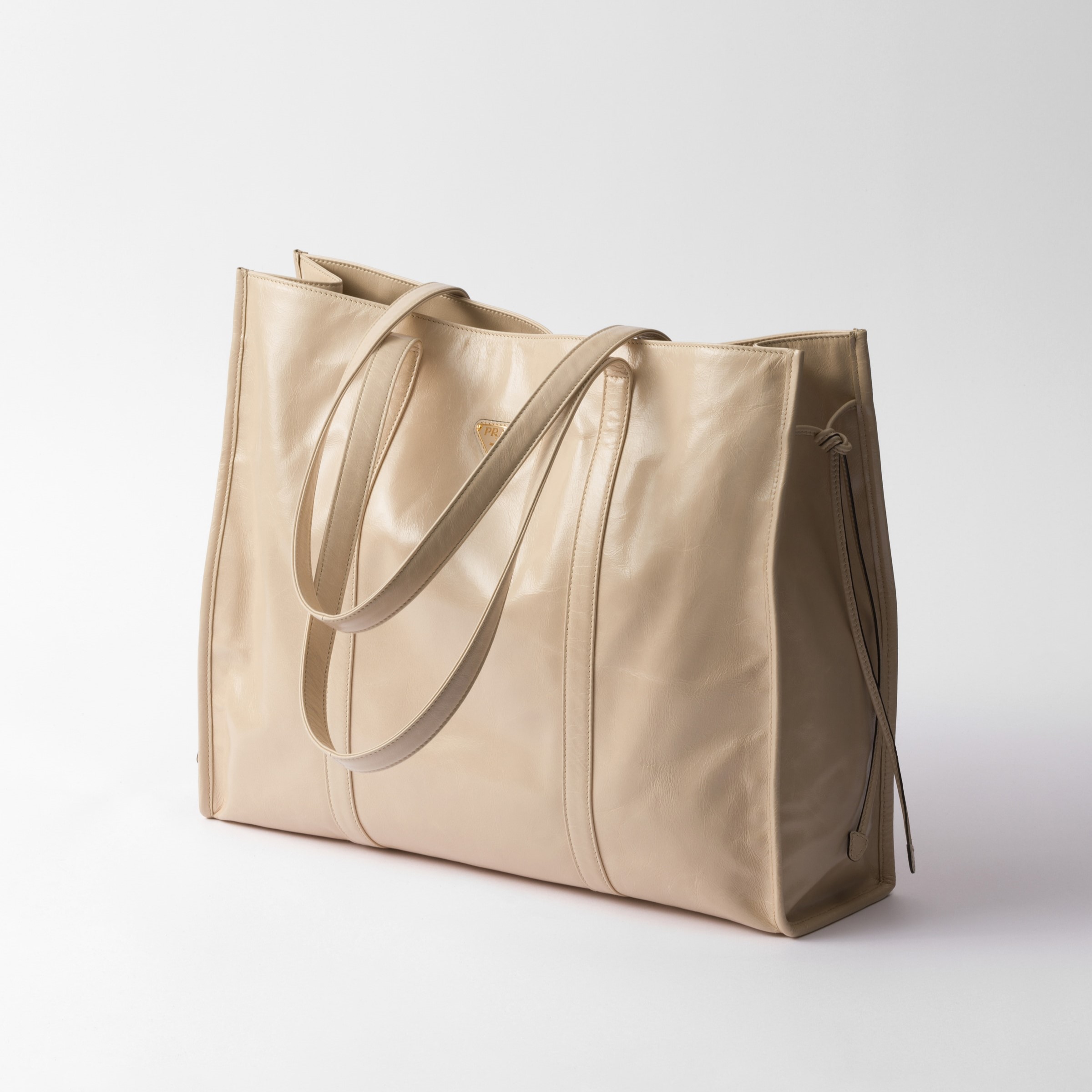 LARGE LEATHER TOTE BAG, TRAVERTINE