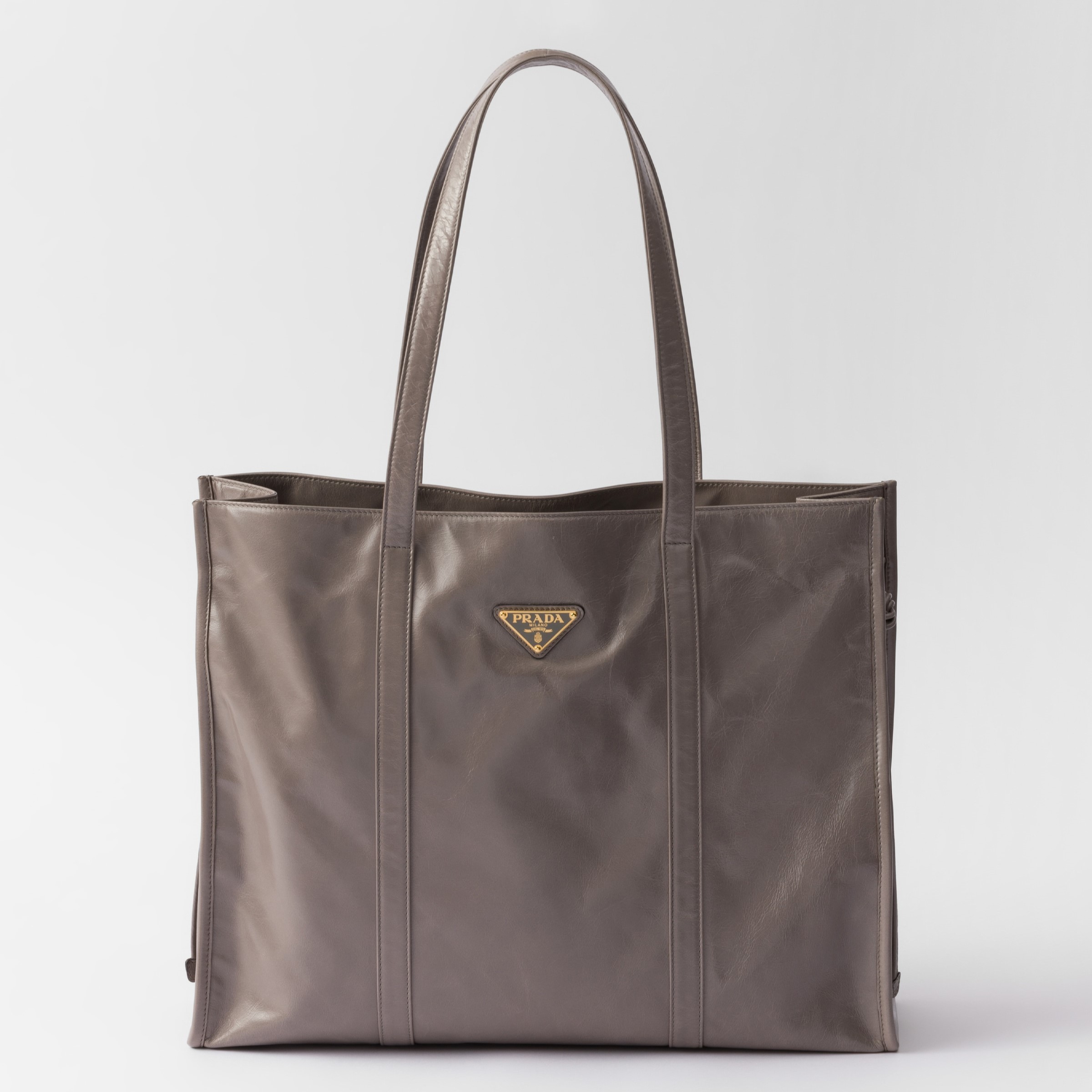 LARGE LEATHER TOTE BAG, PEWTER