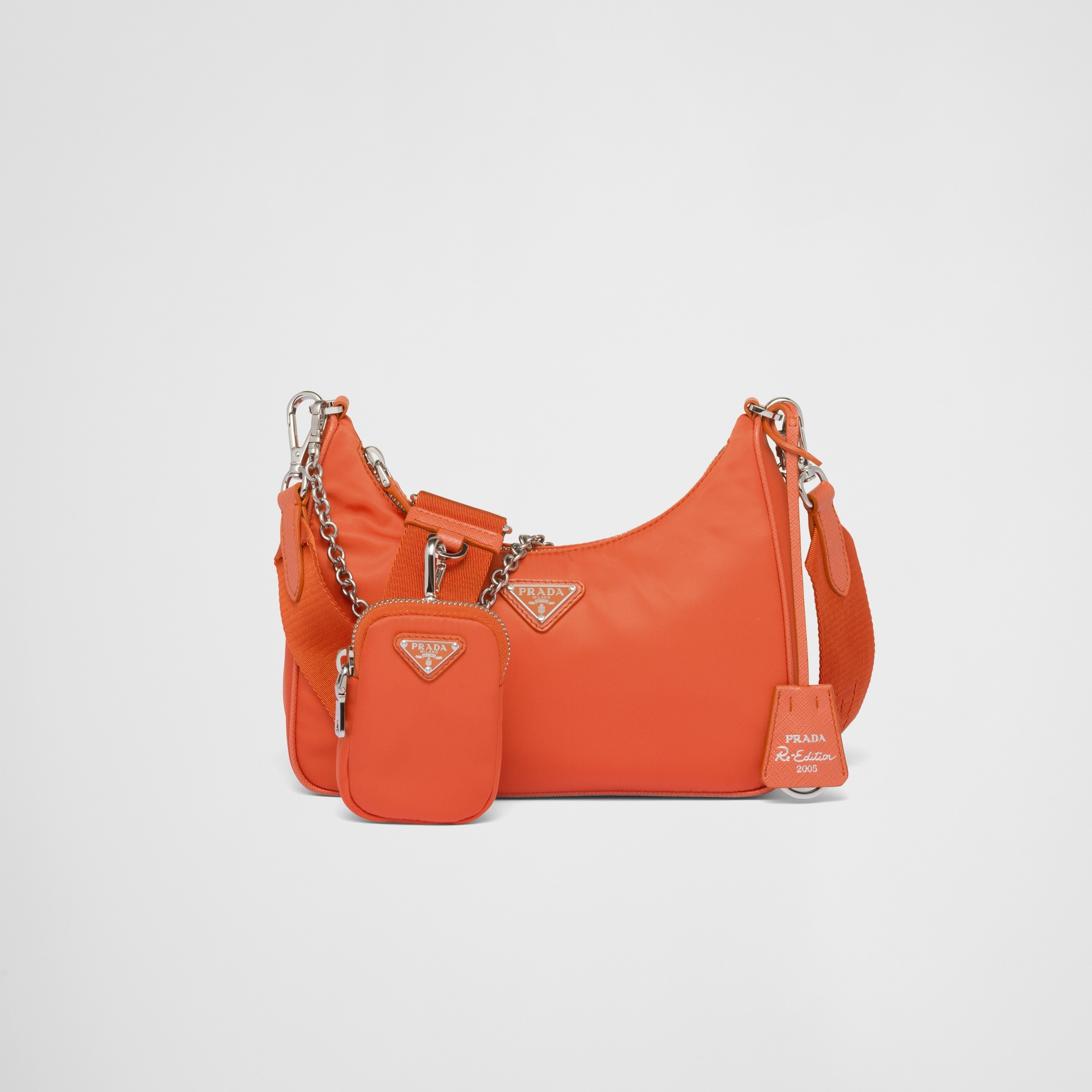 RE-EDITION 2005 RE-NYLON BAG  AND SAFFIANO MINI BAG, ORANGE