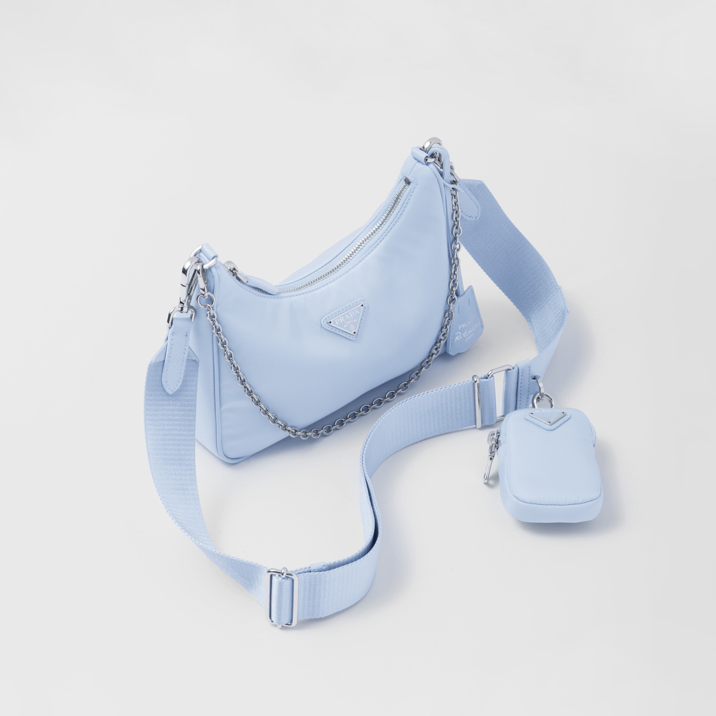 RE-EDITION 2005 RE-NYLON BAG  AND SAFFIANO MINI BAG, LIGHT BLUE