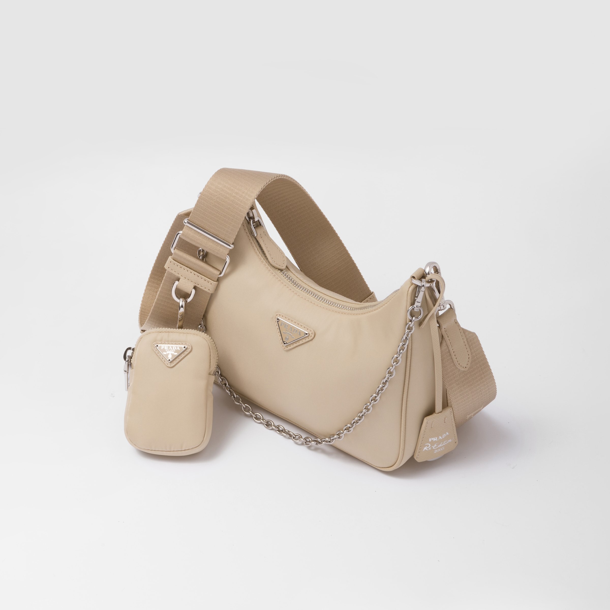 RE-EDITION 2005 RE-NYLON BAG  AND SAFFIANO MINI BAG, DESERT BEIGE