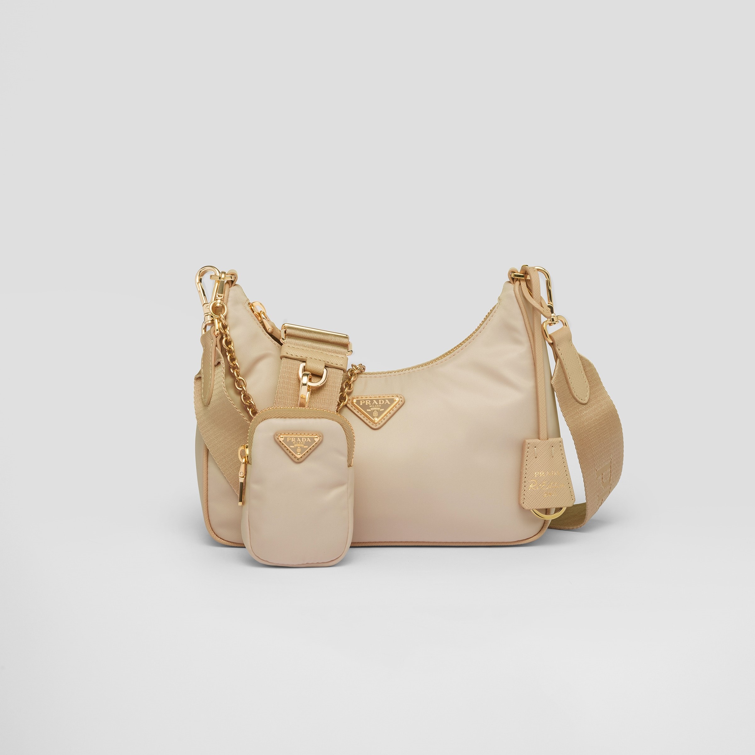 RE-EDITION 2005 RE-NYLON BAG  AND SAFFIANO MINI BAG, DESERT