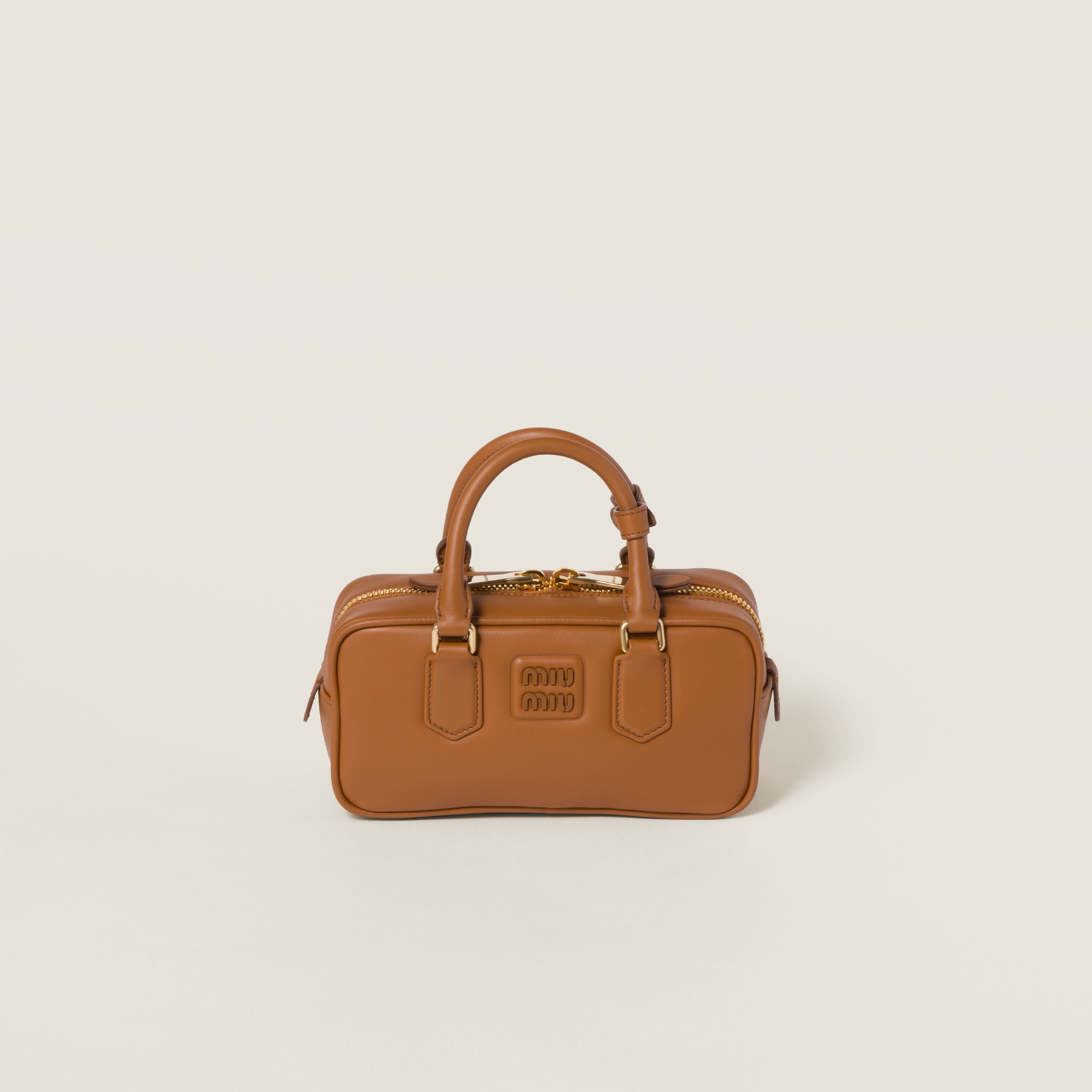 ARCADIE LEATHER BAG, S WIDE, COGNAC