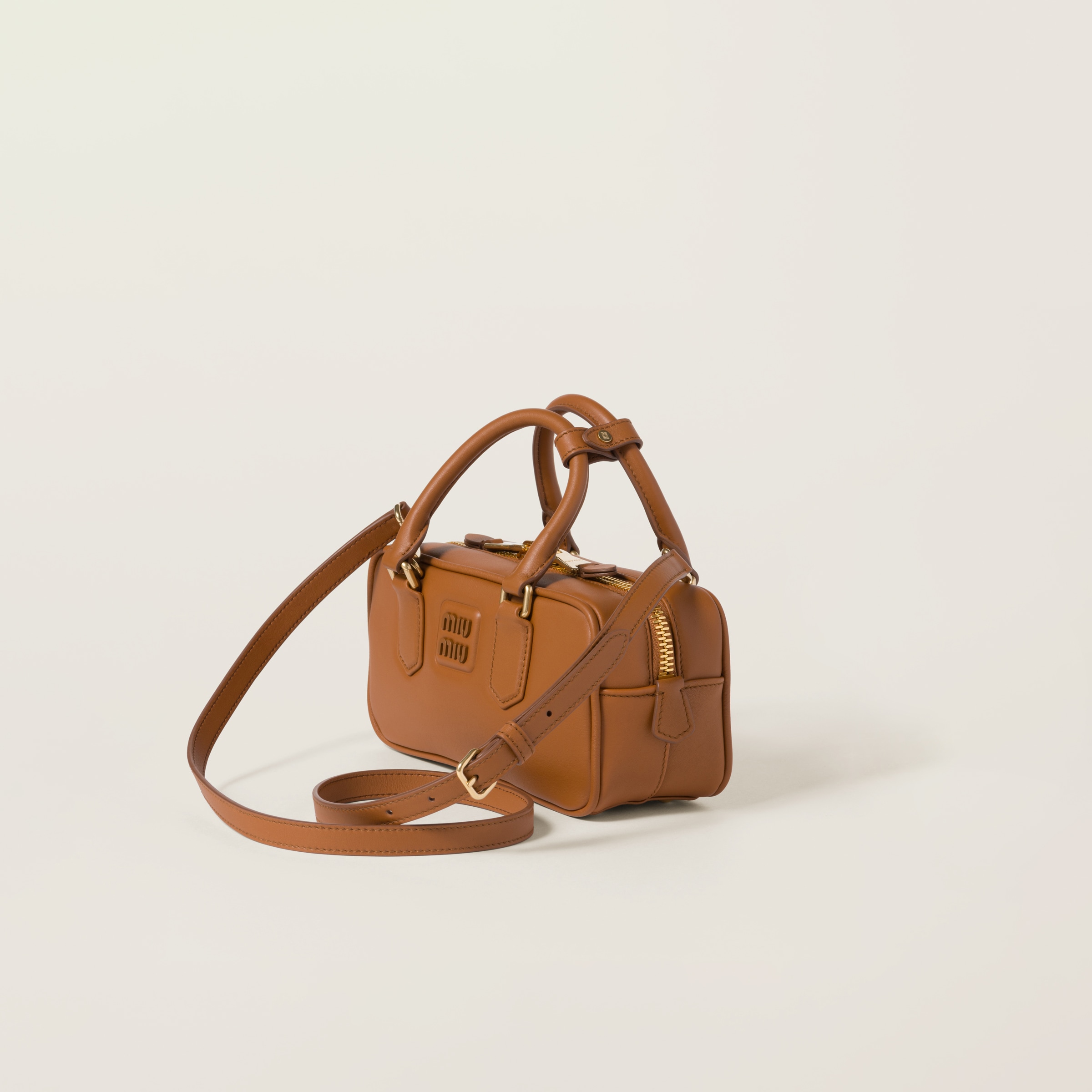 ARCADIE LEATHER BAG, S WIDE, COGNAC