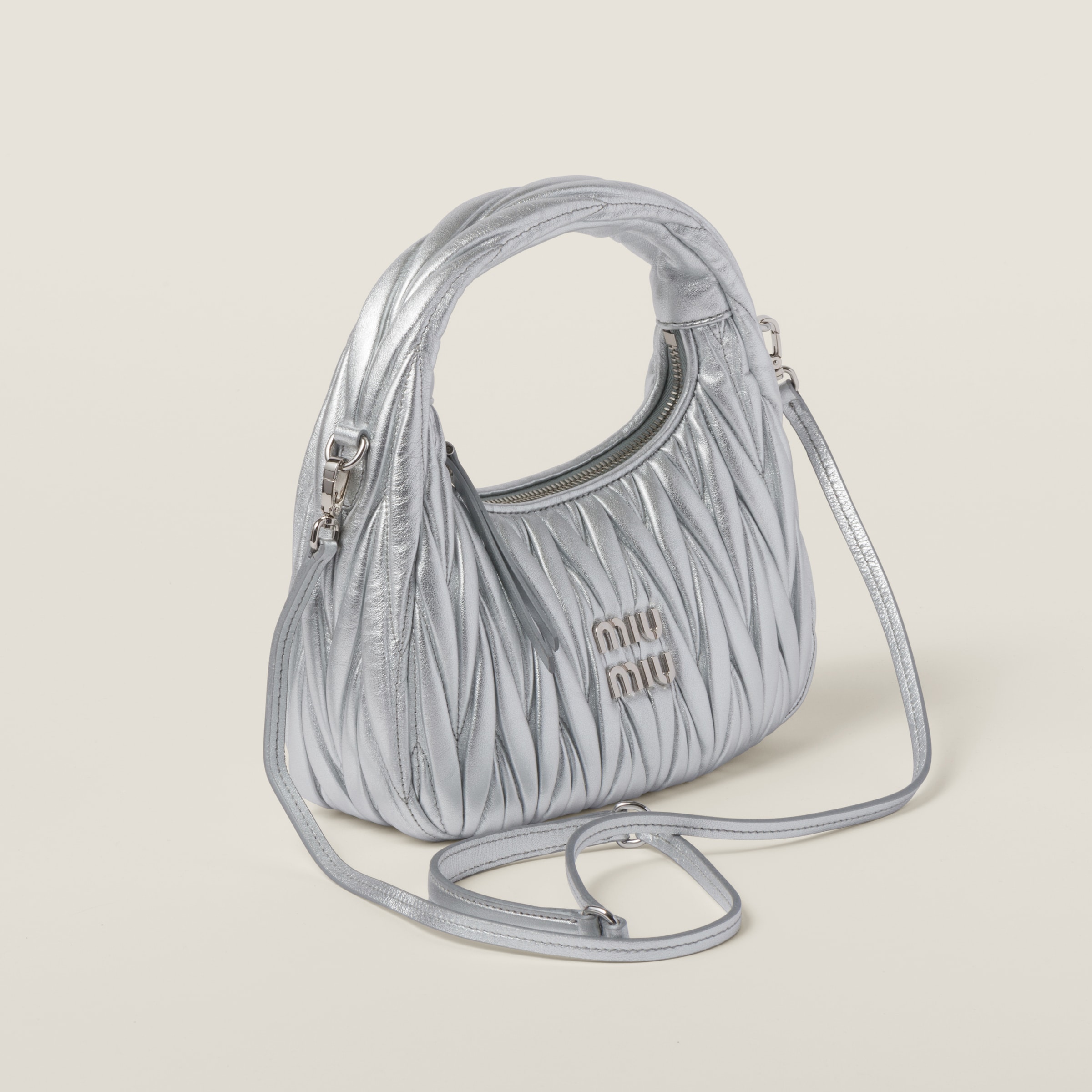 WANDER MATELASSÉ NAPPA LEATHER HOBO BAG, S, SILVER