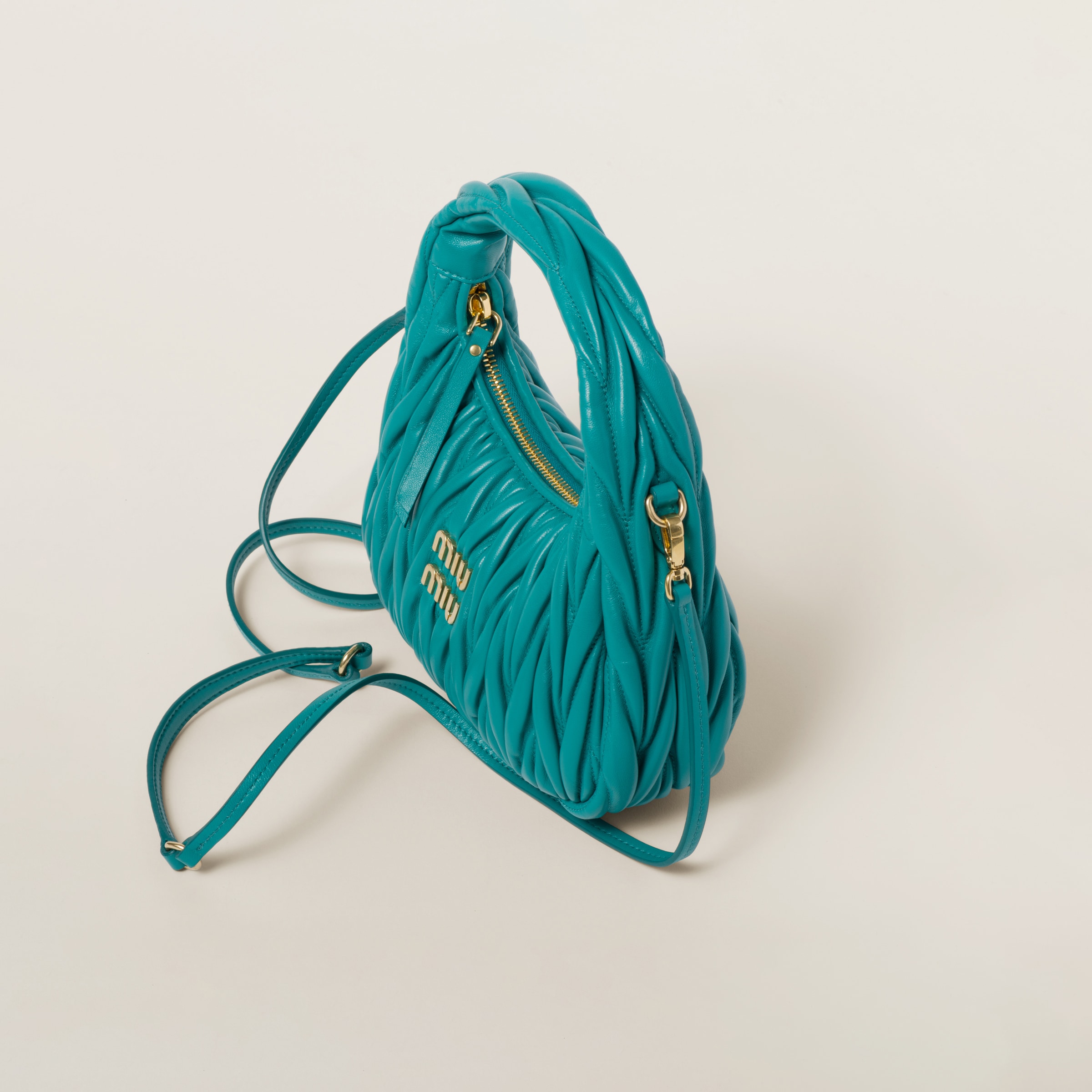 WANDER MATELASSÉ NAPPA LEATHER HOBO BAG, S, PEACOCK BLUE