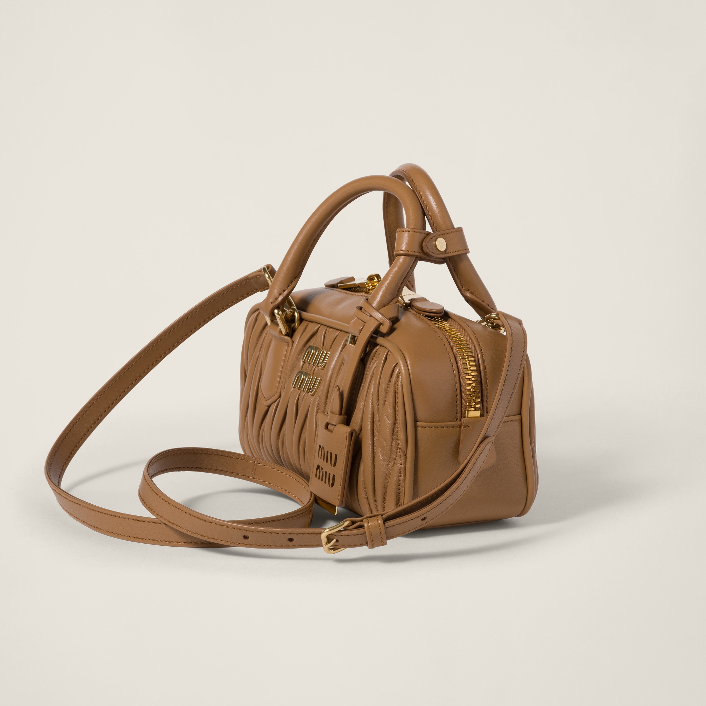 ARCADIE MATELASSÉ NAPPA LEATHER BAG, S, CARAMEL