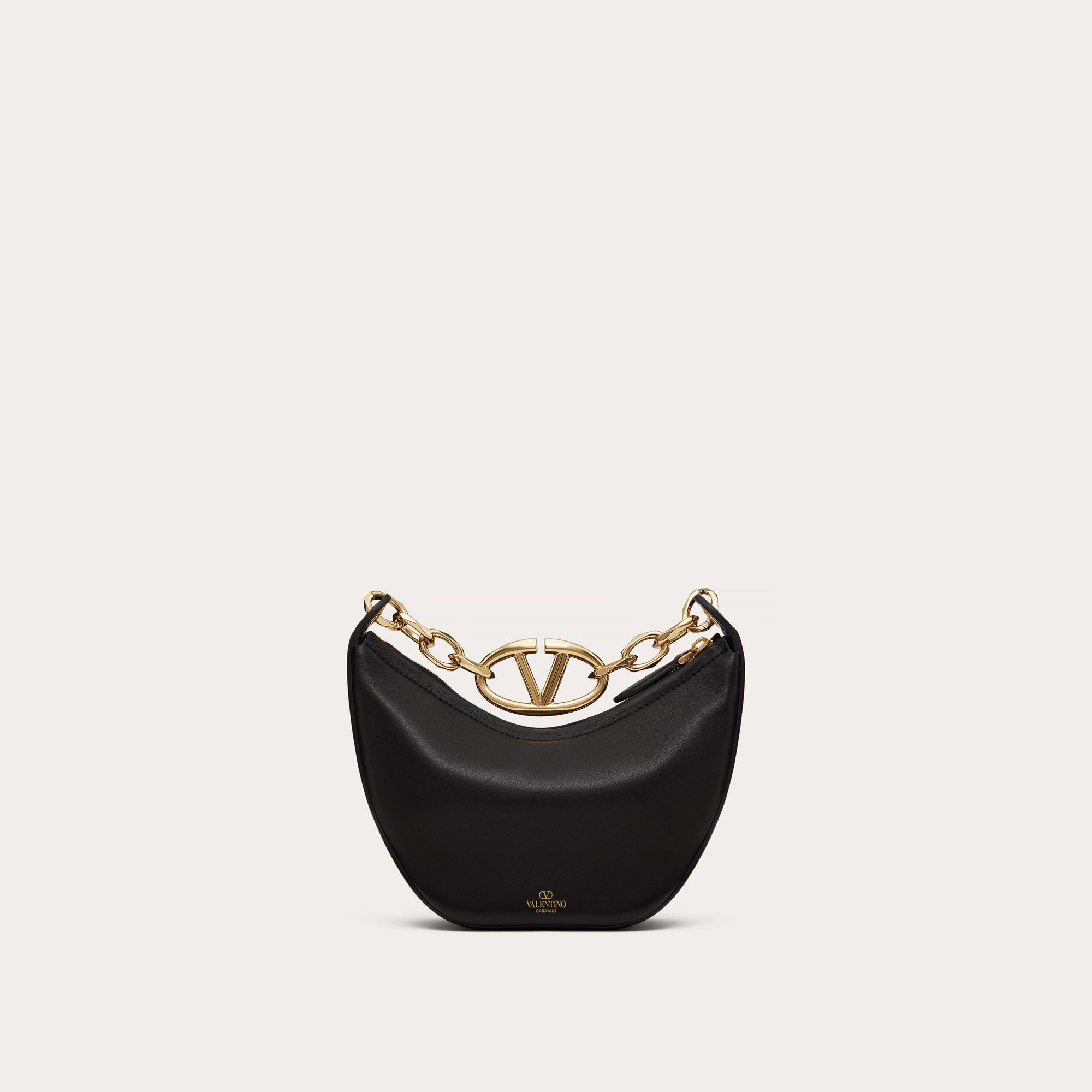 VLOGO MOON MINI HOBO BAG IN NAPPA LEATHER WITH CHAIN, BLACK