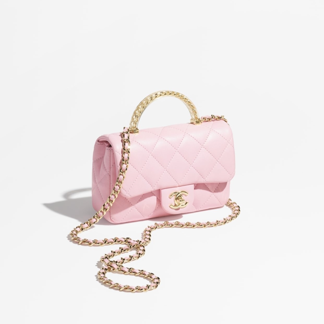 MINI FLAP BAG WITH TOP HANDLE, LIGHT PINK