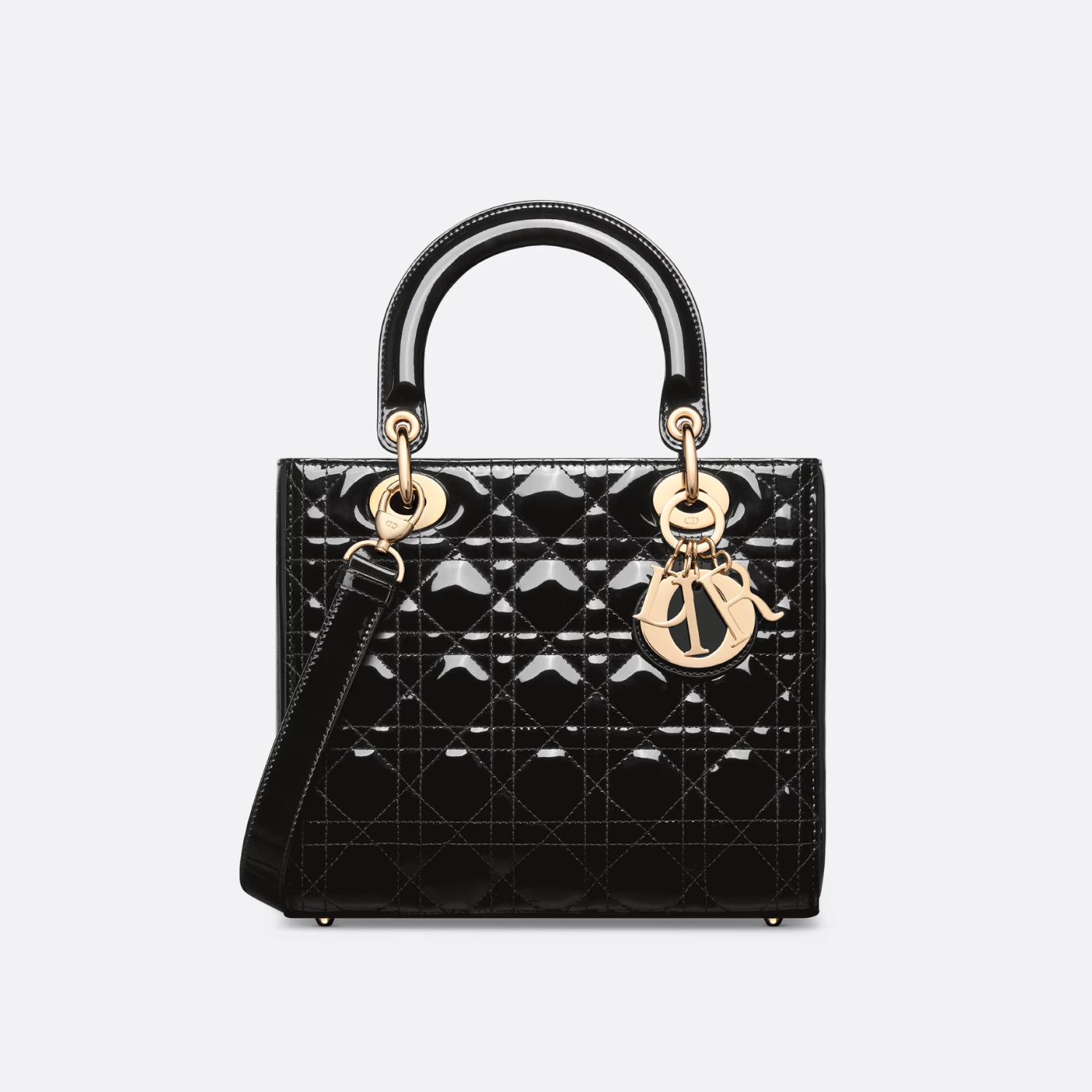 MEDIUM LADY D BAG, BLACK PATENT