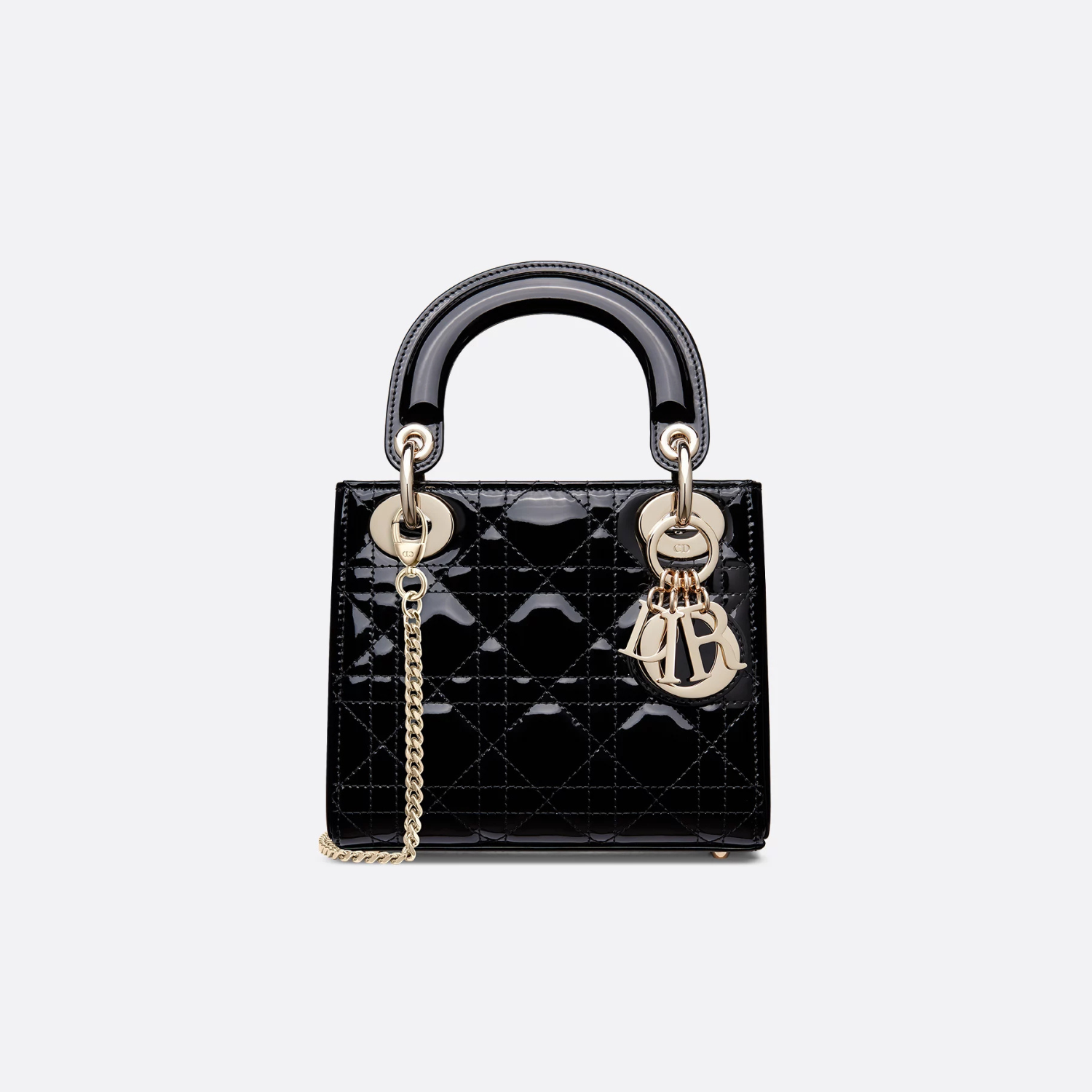 MINI LADY D BAG, BLACK PATENT