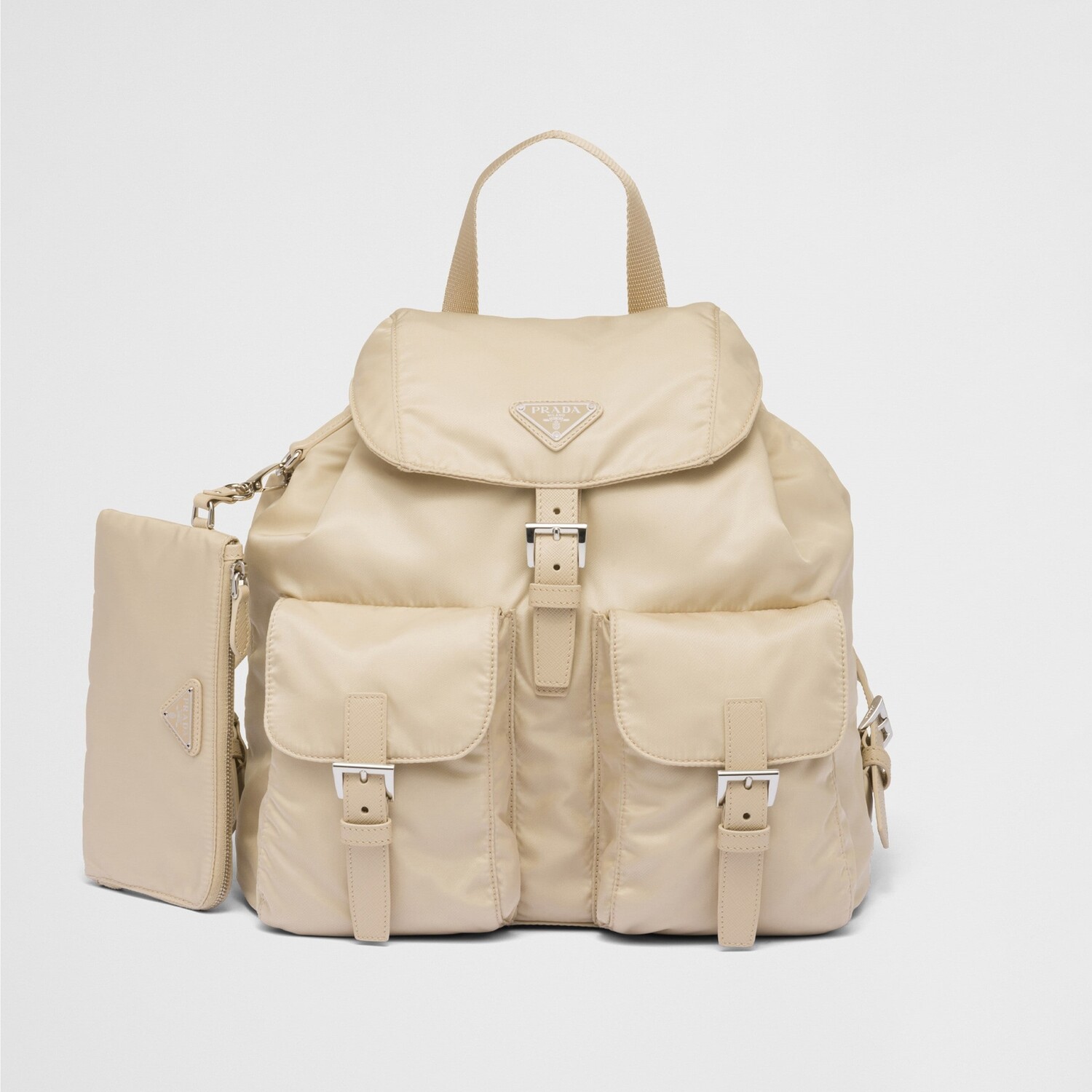 RE-NYLON MEDIUM BACKPACK WITH POUCH, DESERT BEIGE