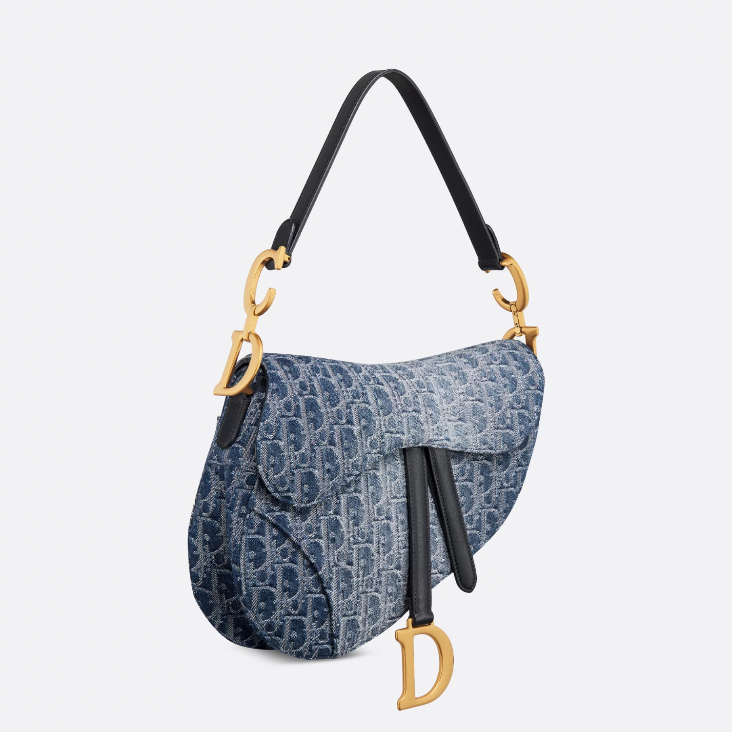 SADDLE BAG WITH STRAP, BLUE DENIM OBLIQUE JACQUARD