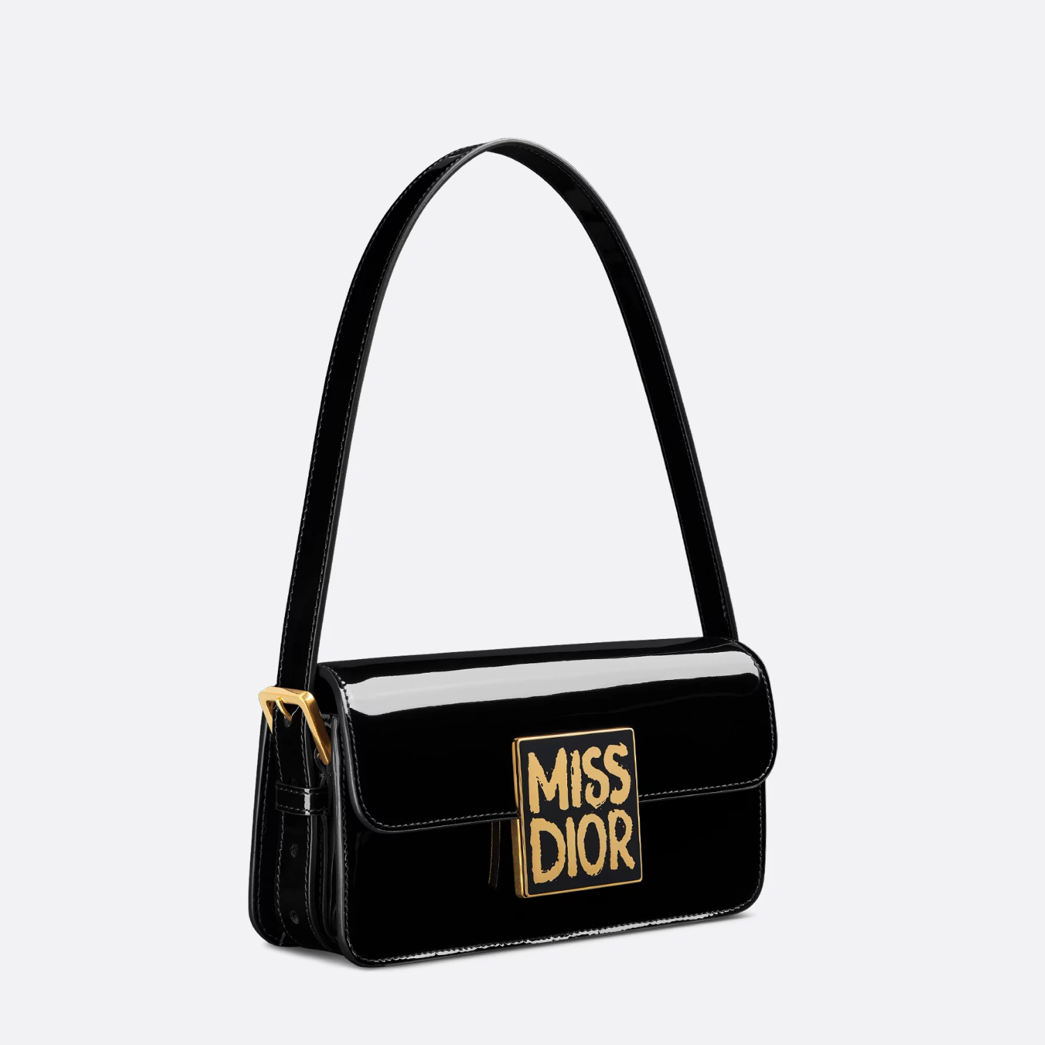 MISS D FLAP BAG, BLACK PATENT