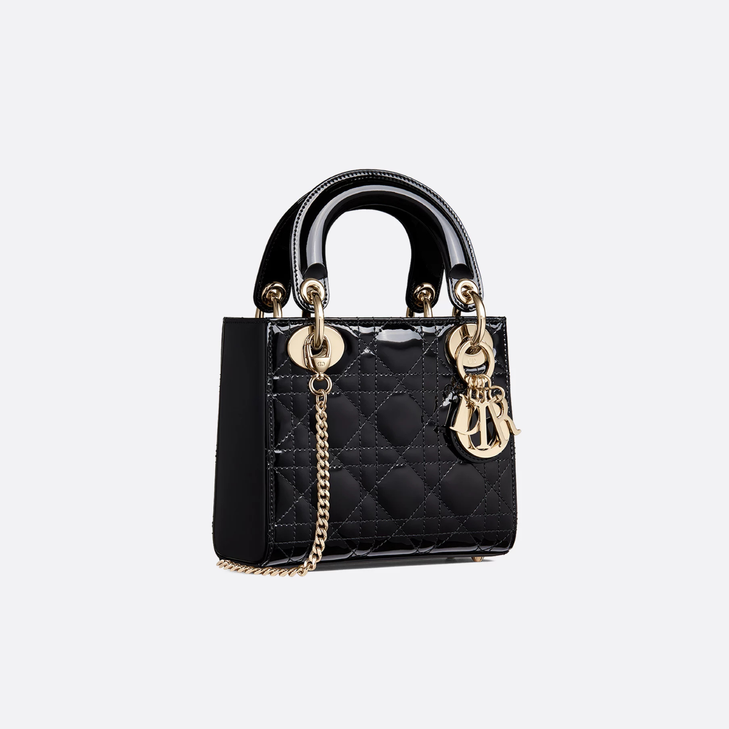 MINI LADY D BAG, BLACK PATENT