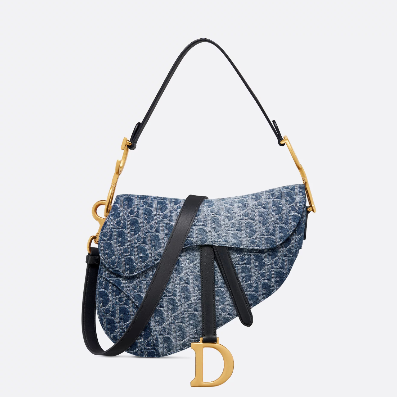 SADDLE BAG WITH STRAP, BLUE DENIM OBLIQUE JACQUARD