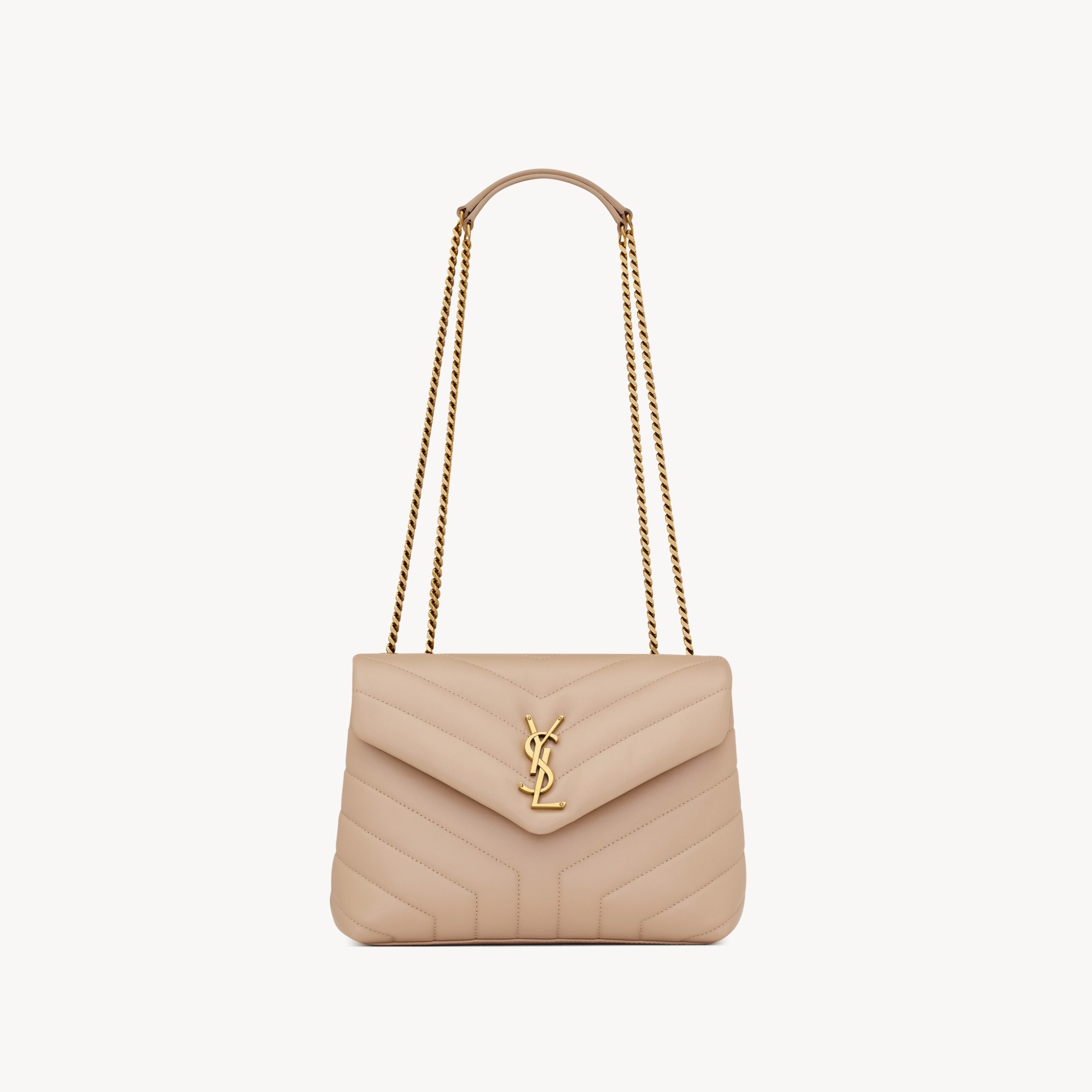 LOULOU SMALL IN QUILTED LEATHER, DARK BEIGE