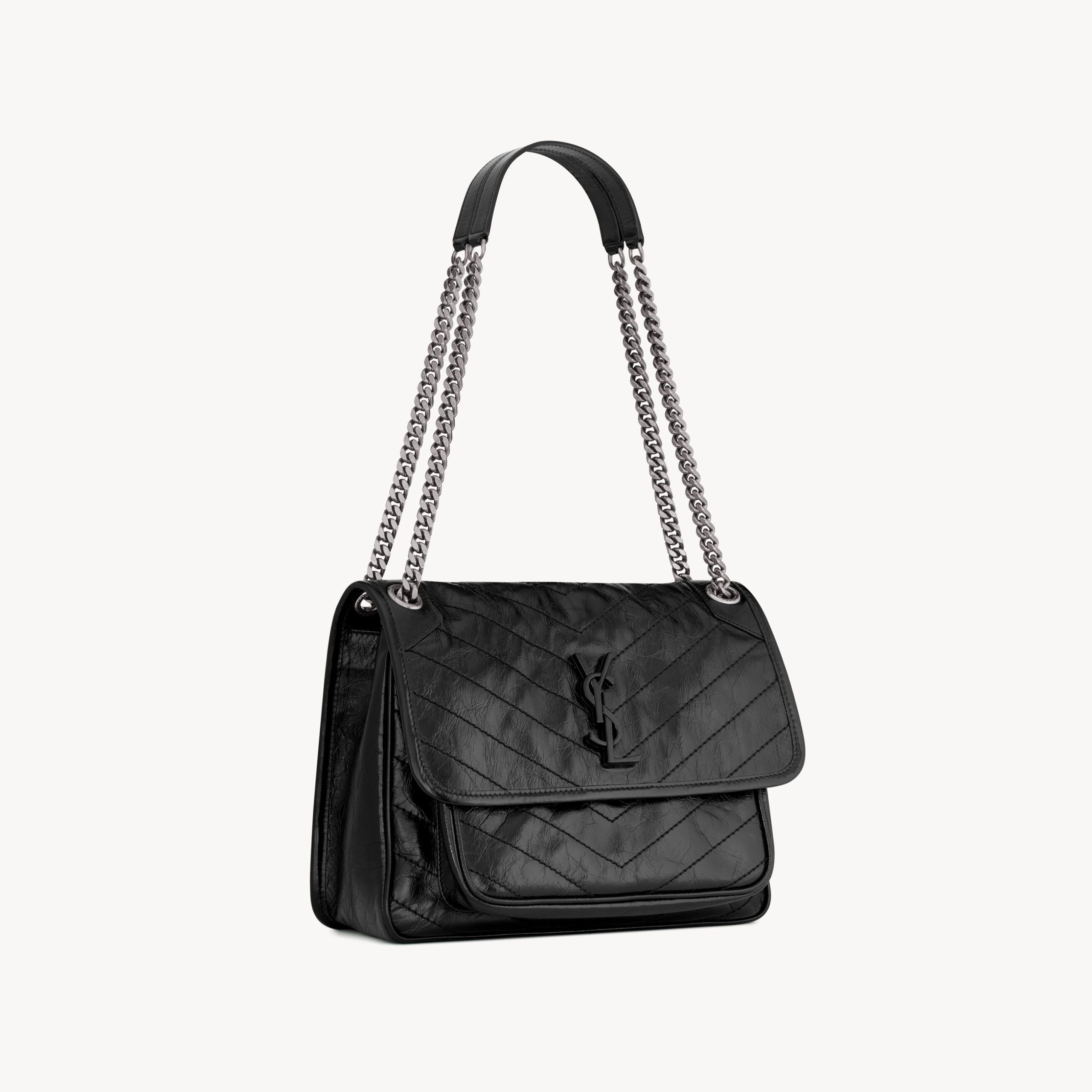 NIKI MEDIUM IN VINTAGE LEATHER, BLACK/SILVER