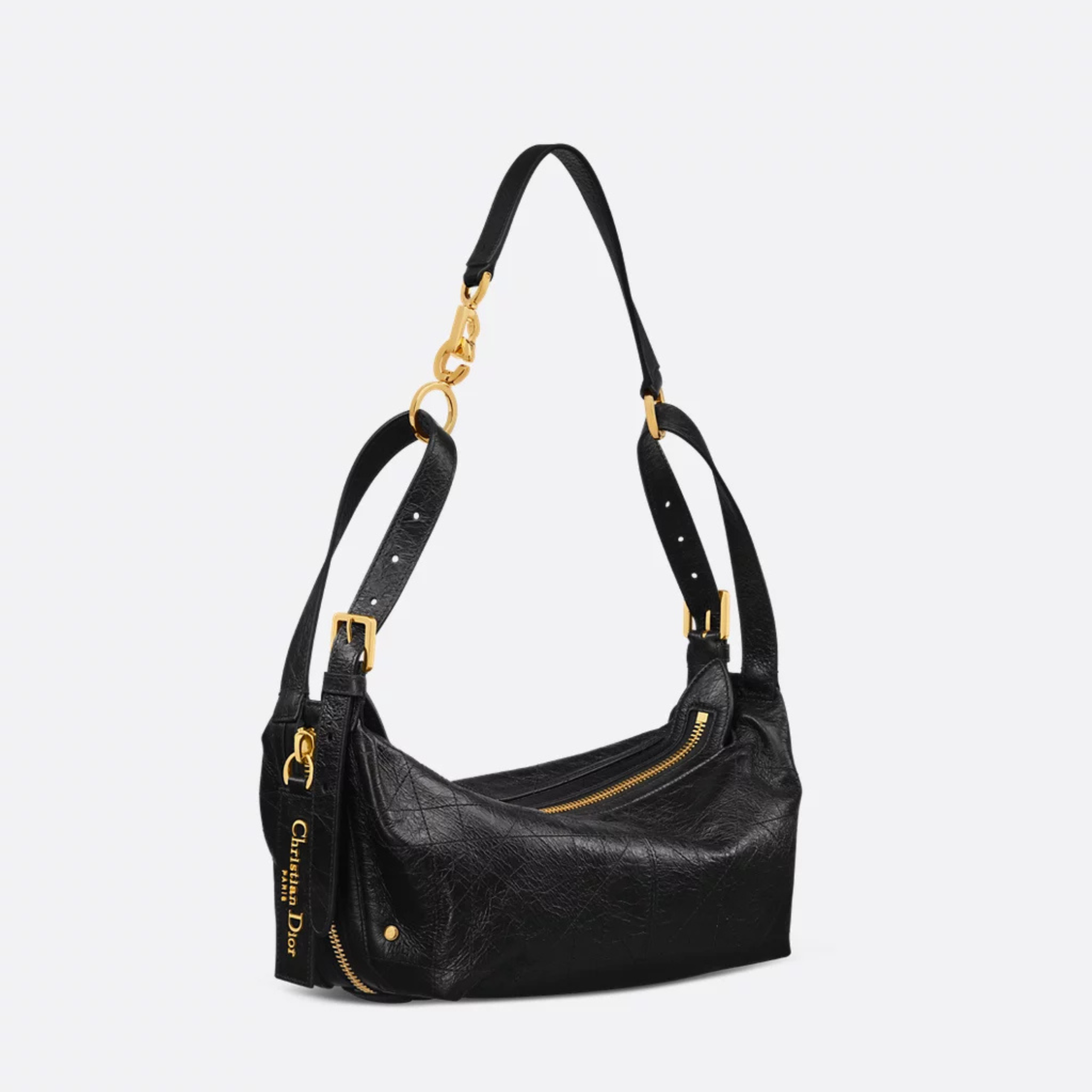 [CD] SMALL D-JOURNEY BAG, CRINKLED CALFSKIN – BLACK