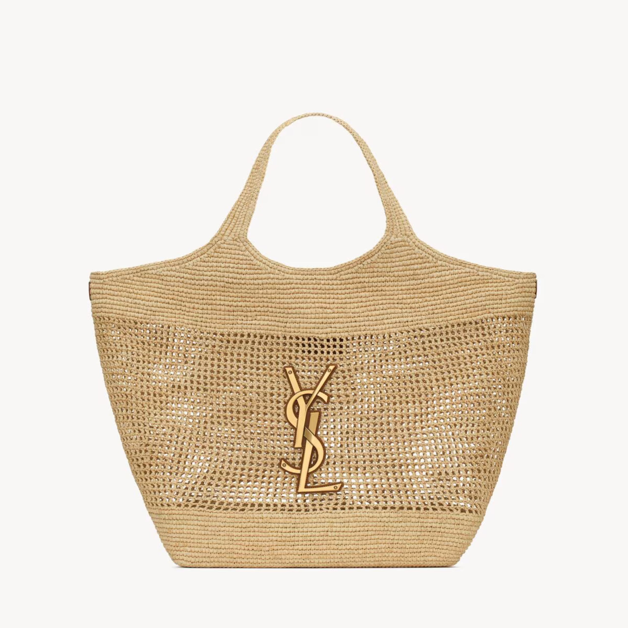 [YSL] ICARE, RAFFIA – NATUREL AND BROWN GOLD