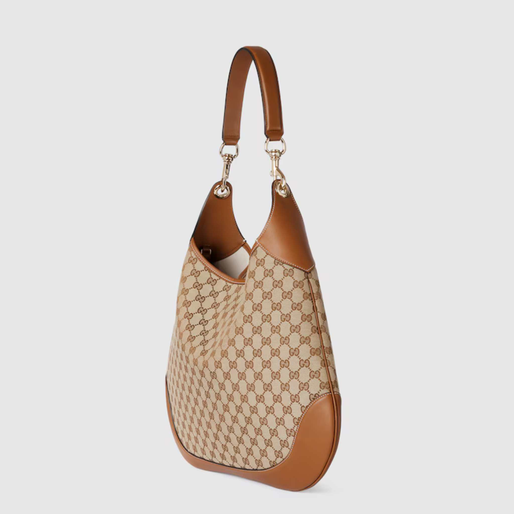 [GG] B LARGE SHOULDER BAG, CANVAS – BEIGE AND DARK BROWN