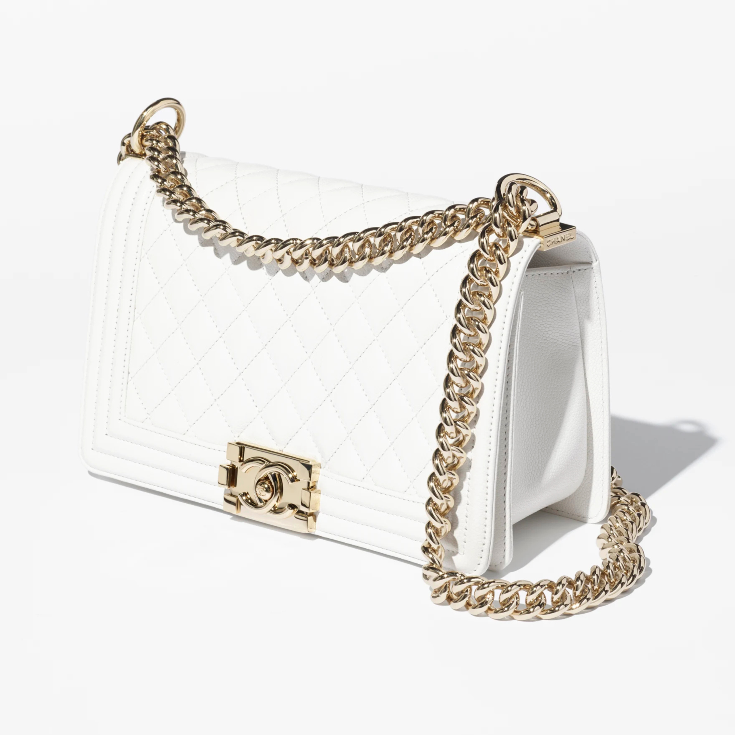[CC] BOY HANDBAG, GRAINED CALFSKIN – WHITE