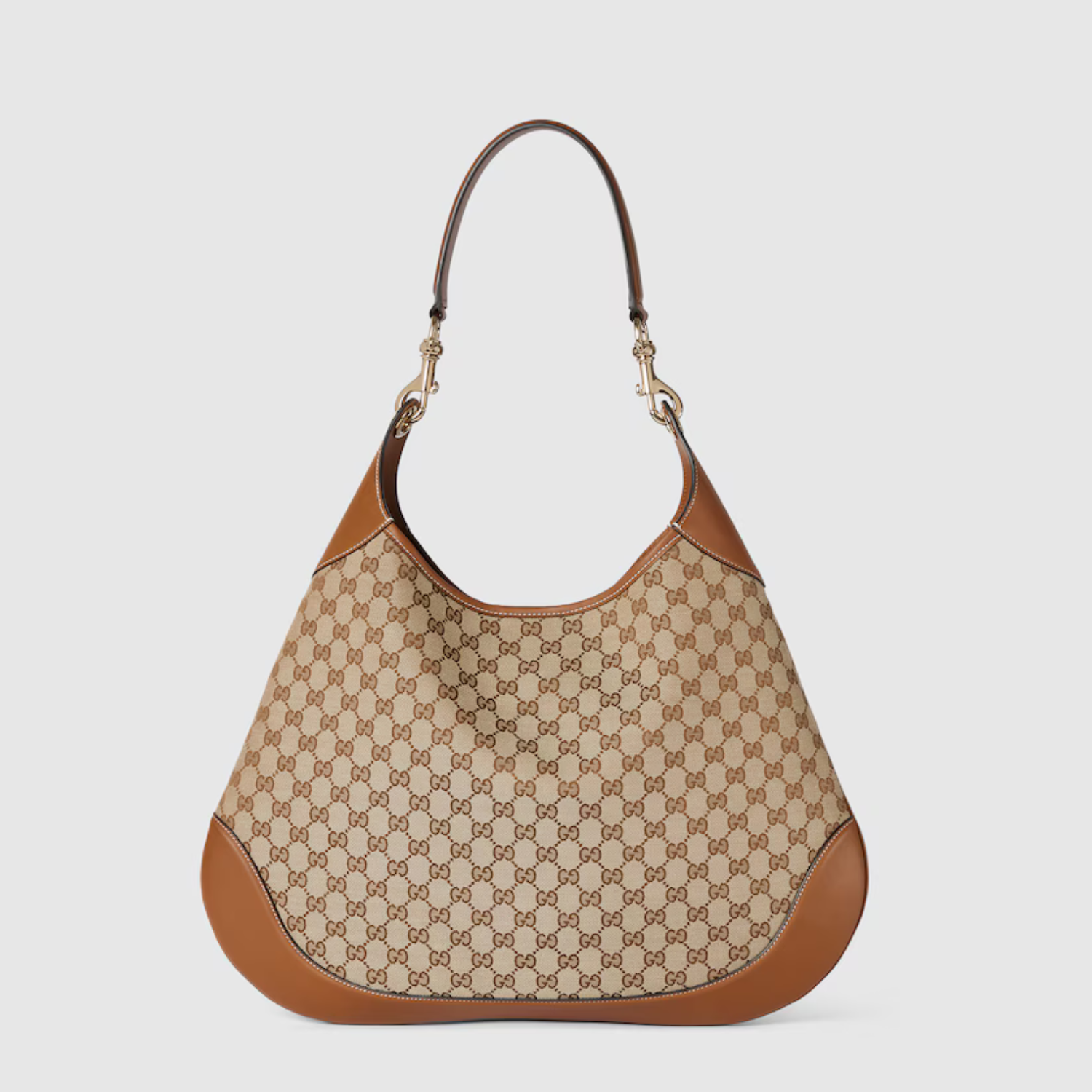 [GG] B LARGE SHOULDER BAG, CANVAS – BEIGE AND DARK BROWN