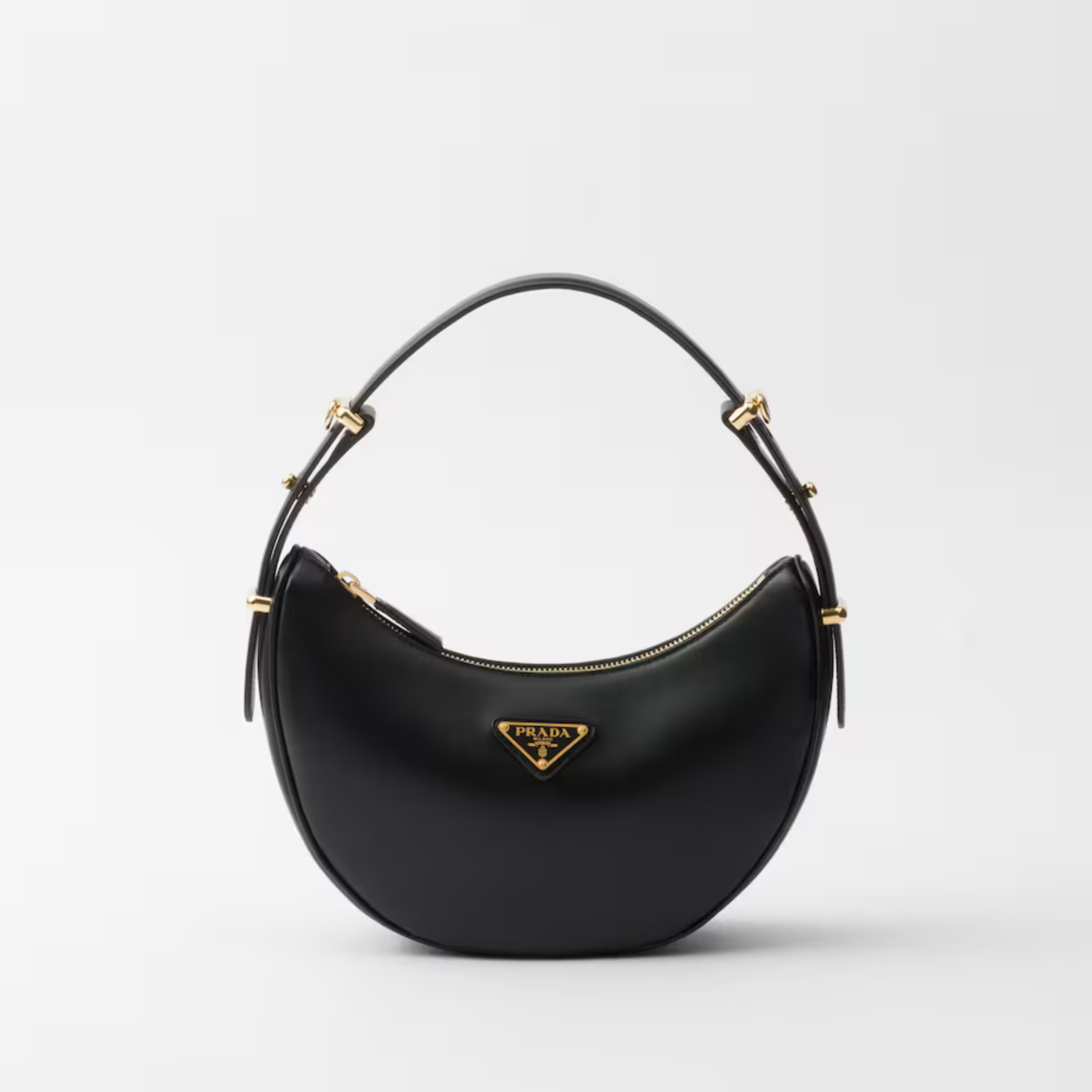 [PRADA] ARQUÉ SMALL LEATHER SHOULDER BAG, CALFSKIN – BLACK