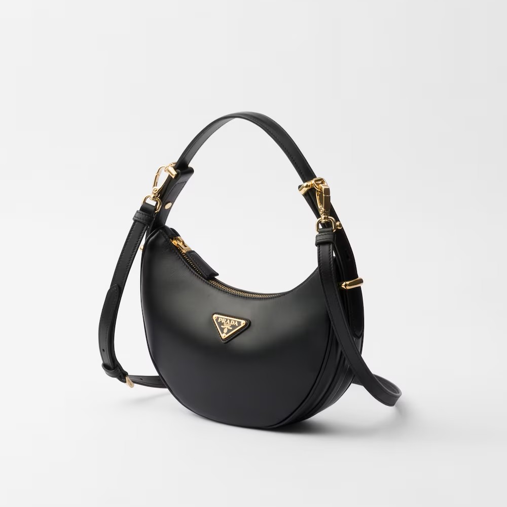 [PRADA] ARQUÉ SMALL LEATHER SHOULDER BAG, CALFSKIN – BLACK