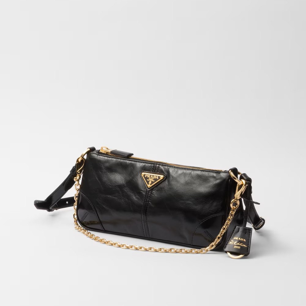 [PRADA] RE-EDITION 2002 MEDIUM LEATHER SHOULDER BAG, CALFSKIN – BLACK